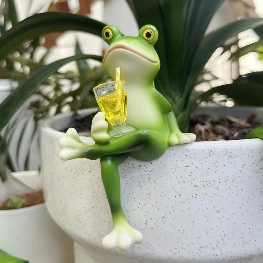 Kreative Hängende Frosch-Dekofigur aus Harz, Handgefertigte Tierfiguren für Blumentopf-Dekoration, Einzigartige Garten-Statue für Außenbereich und Balkon Image