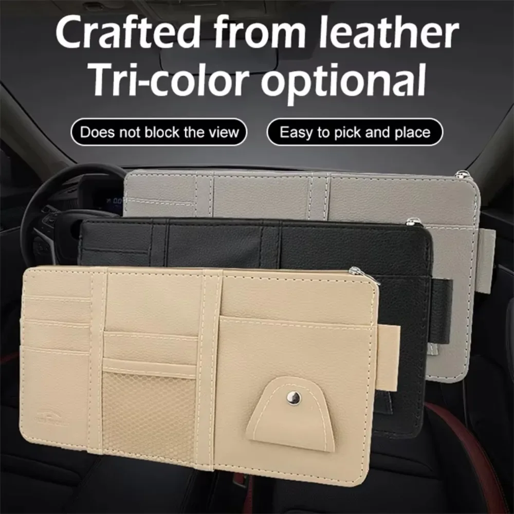 Auto-Sonnenschutz-Aufbewahrungsregal, Auto-Innenausstattung, Sonnenbrillenhalter, Sonnenschutz-Aufbewahrungstasche, PU-Leder, Netz mit mehreren Taschen Image