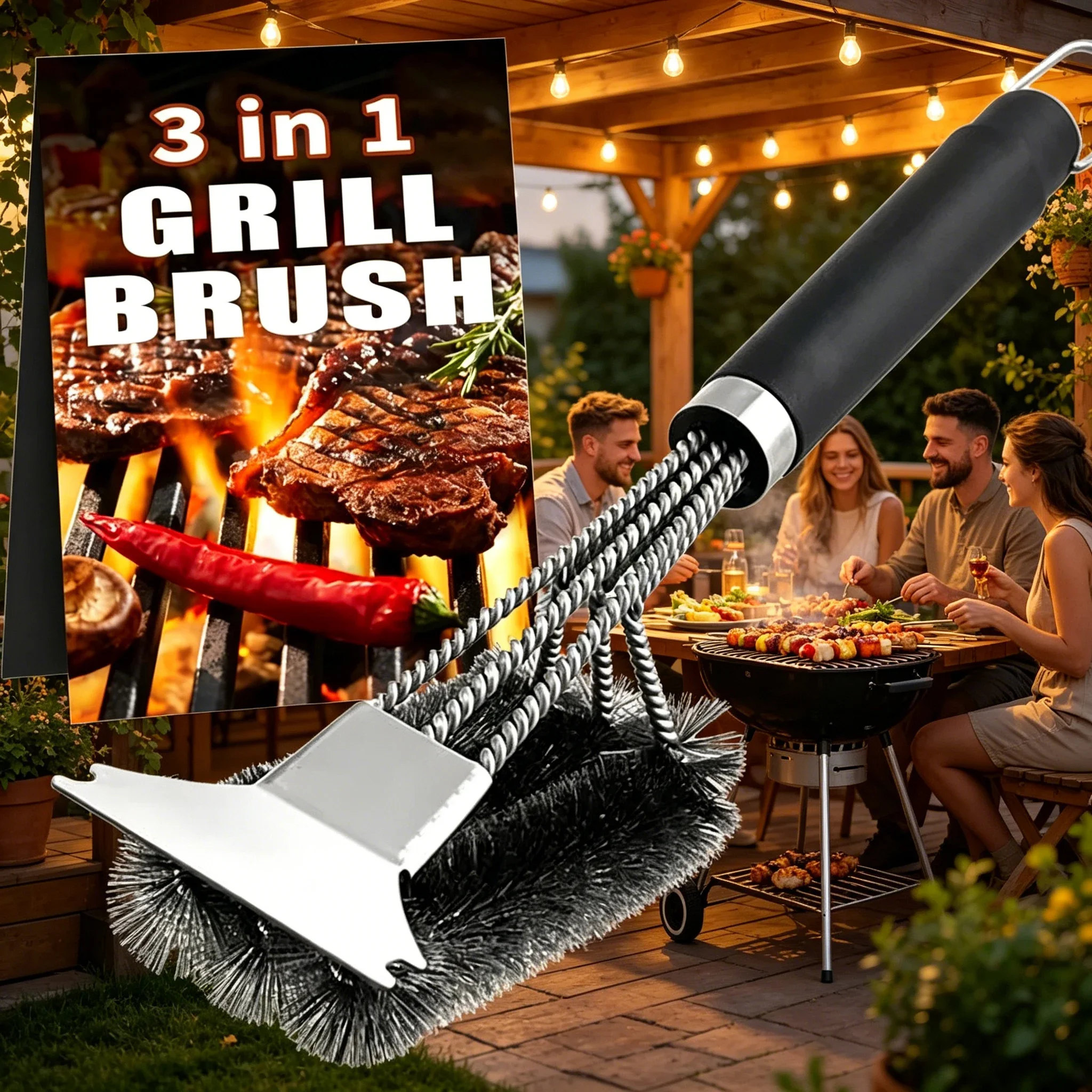 Edelstahl-Grillbürste | Hochleistungs-Drahtschaber für Grillroste | Grillreinigungswerkzeug Image