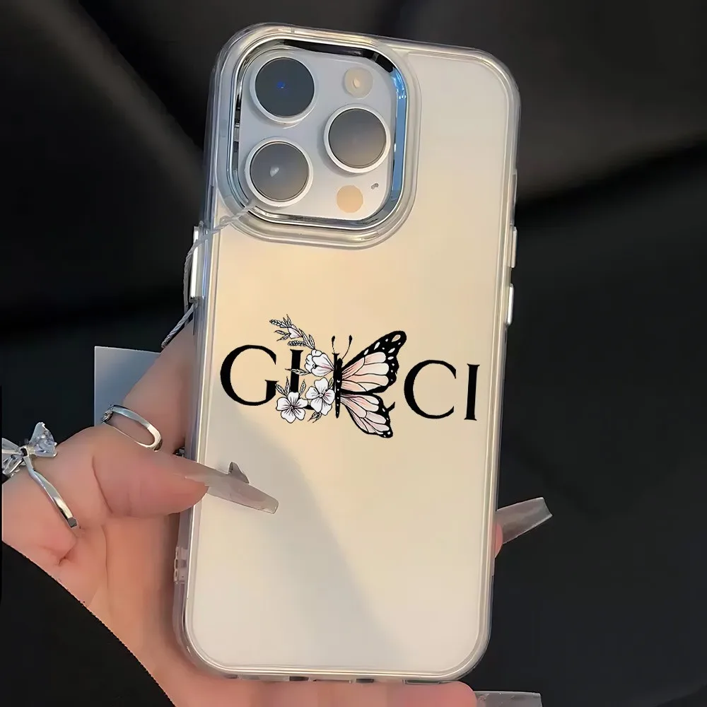 Art Butterfly Letters Luxury Phone Case For iPhone 17 16e 16 15 14 13 12 11 mini Pro Max X XR XSMAX 8 Air Plus Transparent Cover