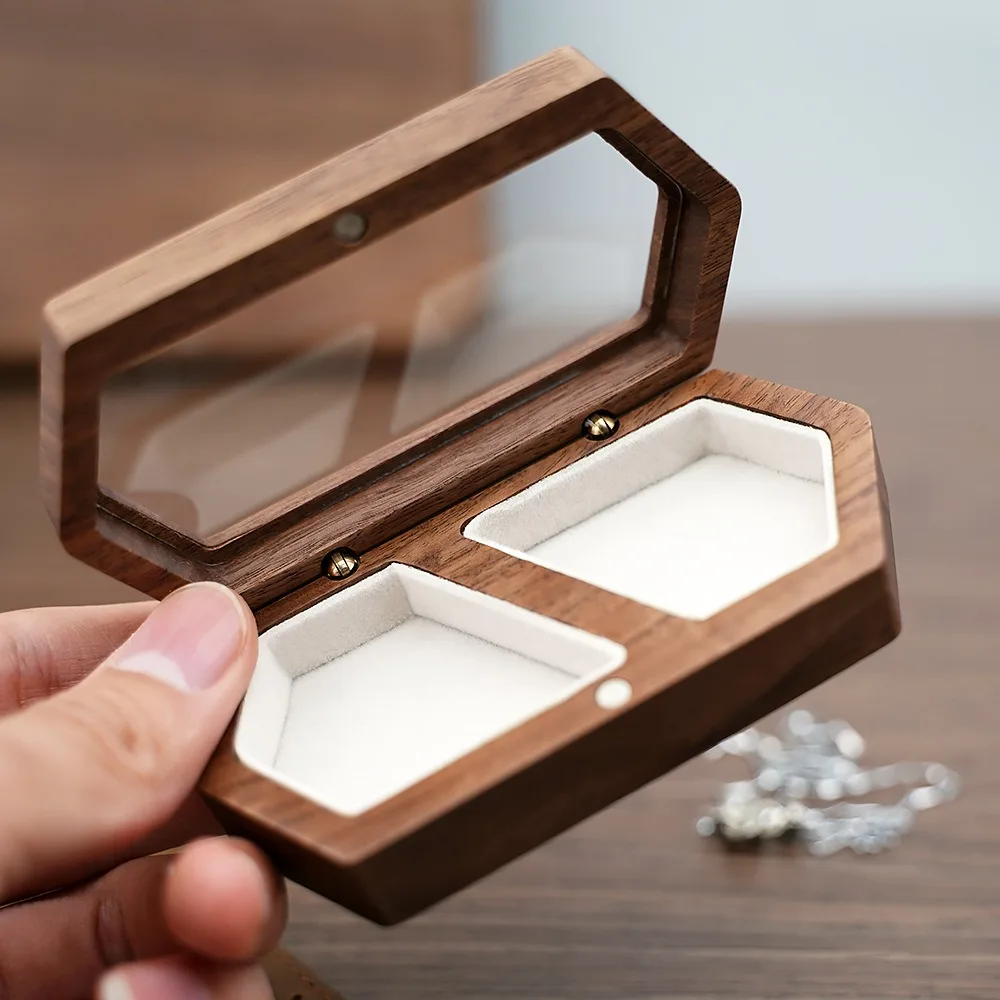 Holz-Schmuckbox für Ringe, Verlobungsringe, Halsketten und Ohrringe, Staubdichte Aufbewahrungsbox, Hochzeits-Schmuckverpackung und Präsentationsbox Image