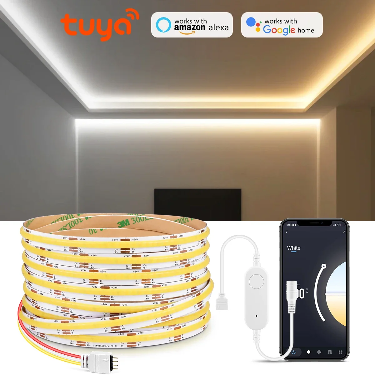 Intelligente TUYA CCT dimmbare 2700K-6500K LED-Lichtleiste unterstützt Alexa Google Assistant APP Sprachsteuerung für Heimdekoration. Image