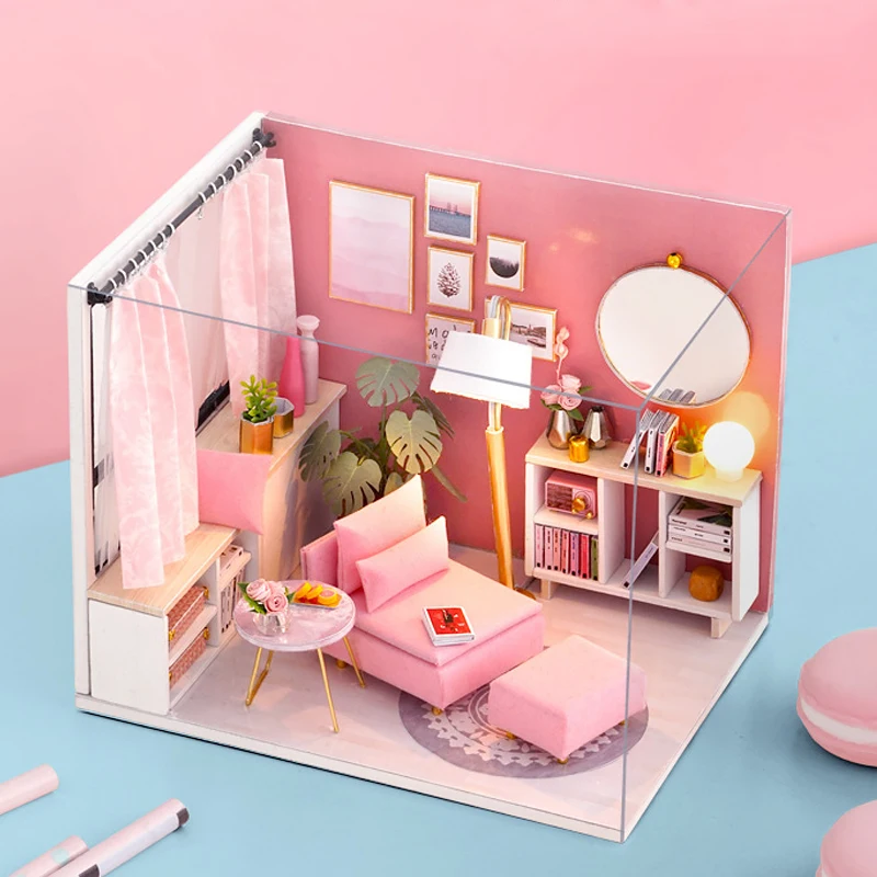 Mini maison de poupée Miniature en bois, Kit de petite maison à monter soi-même, Puzzle 3D, assemblage de construction, meubles de maison, jouet, cadeaux d