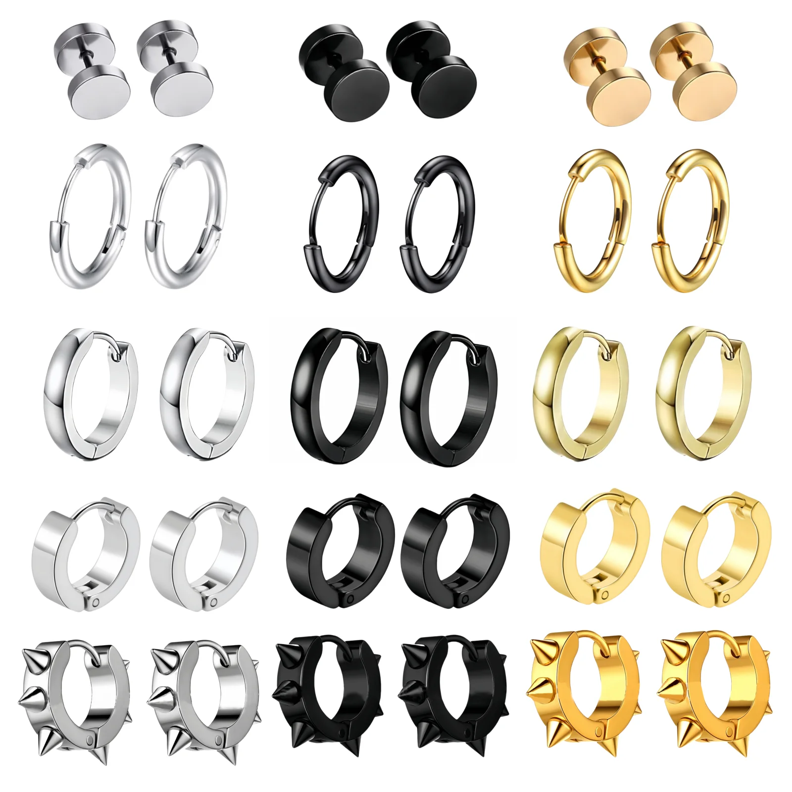 1 Paar minimalistische Punk-Piercing-Creolen aus schwarzem Edelstahl für Männer, Teenager, Party, Modeaccessoires für Frauen Image