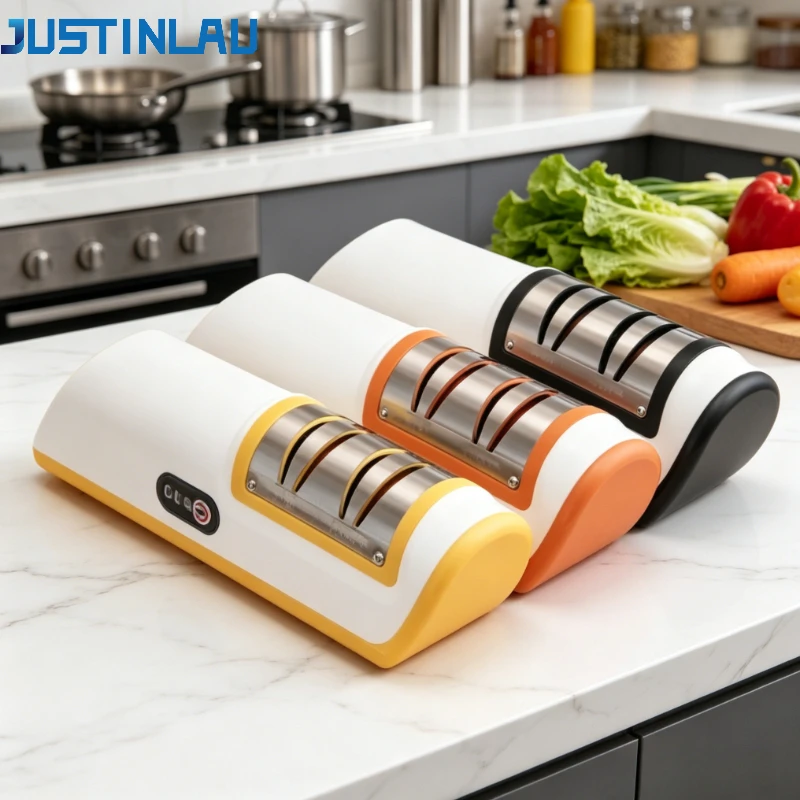 JUSTINLAU Elektrischer Messerschärfer, multifunktional, automatisch, professioneller elektrischer Messerschärfer für den Haushalt, Küchenzubehör Image