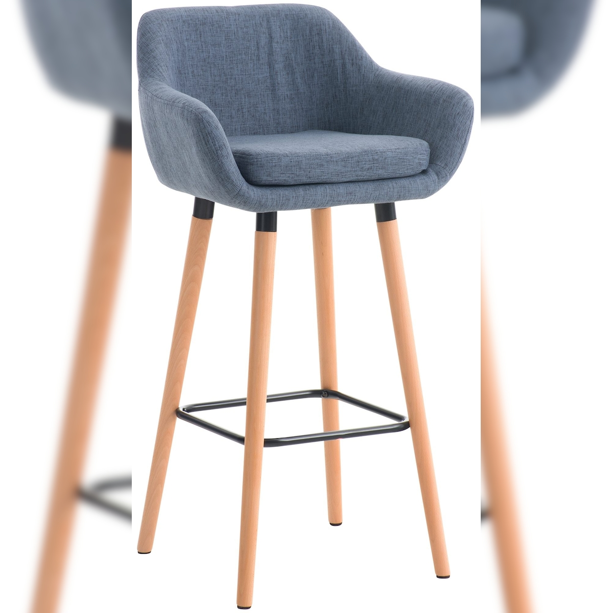 Décoshop26 - Lounge-Barhocker x1 skandinavisches Design blauer Stoffsitz Holzbeine Metallfußstütze 10_0004920 Image