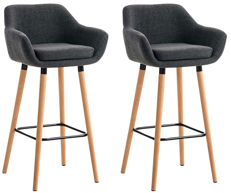 Décoshop26 - Set aus 2 stilvollen und bequemen Barhockern in hellgrauem Stoff mit Arm- und Fußstützen 10_0000273 Image