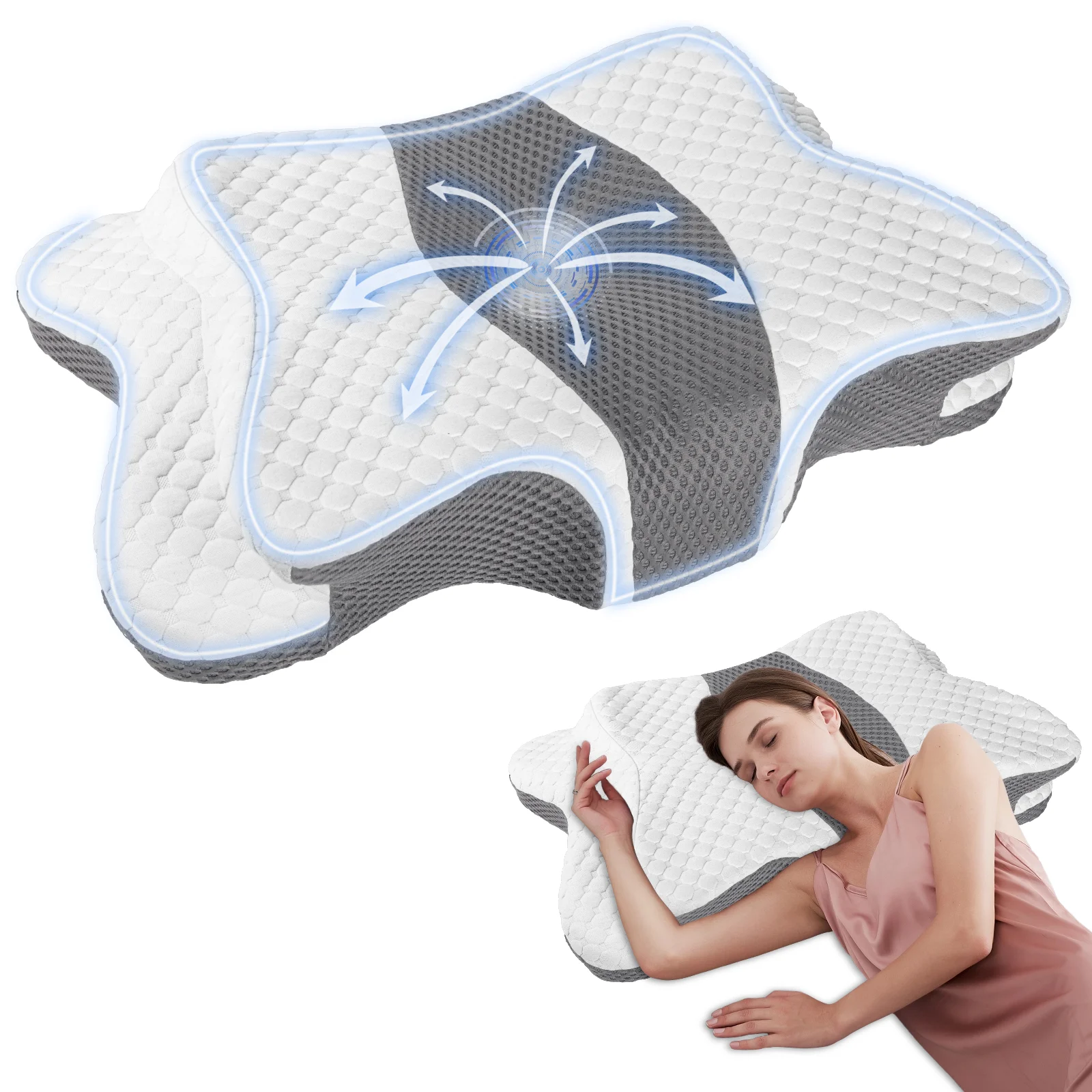 Nackenstützkissen aus Memory-Schaum, ergonomisches Nackenkonturkissen für das Bett mit waschbarem Bezug Image