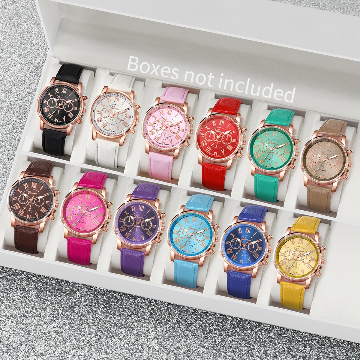 12PCS Mode Frauen Uhren Casual Roma Zifferblatt Leder Band Quarzuhr Reloj Mujer Relogio Feminino (Ohne Box) Image