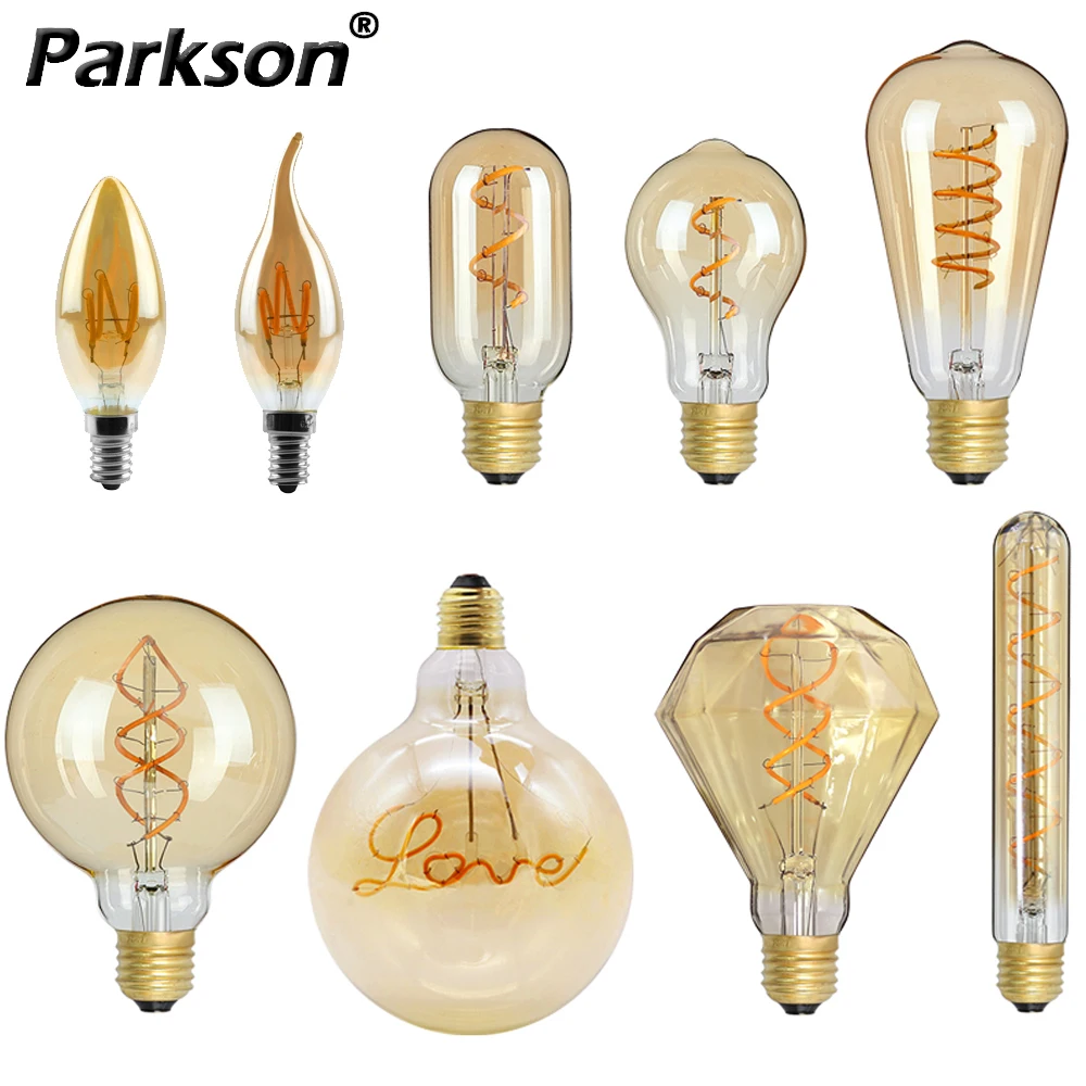 Retro Edison E27 E14 LED Glühbirne 220V Diamant Liebe ST64 A60 G80 G95 G125 T185 Vintage Glas Birne Lampe für Wohnkultur Beleuchtung Image