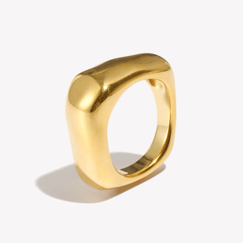 E.B.belle Einfacher quadratischer geometrischer Ring, silberfarben, Edelstahlringe für Damen, Dekoration, 18 Karat vergoldetes Zubehör Image