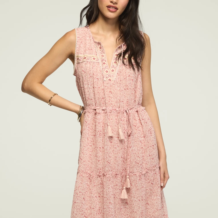 Lucky Brand Printed Embroidered Yoke Mini Dress - Women's Clothing Dresses Mini Dress in Blush Floral, Size XS