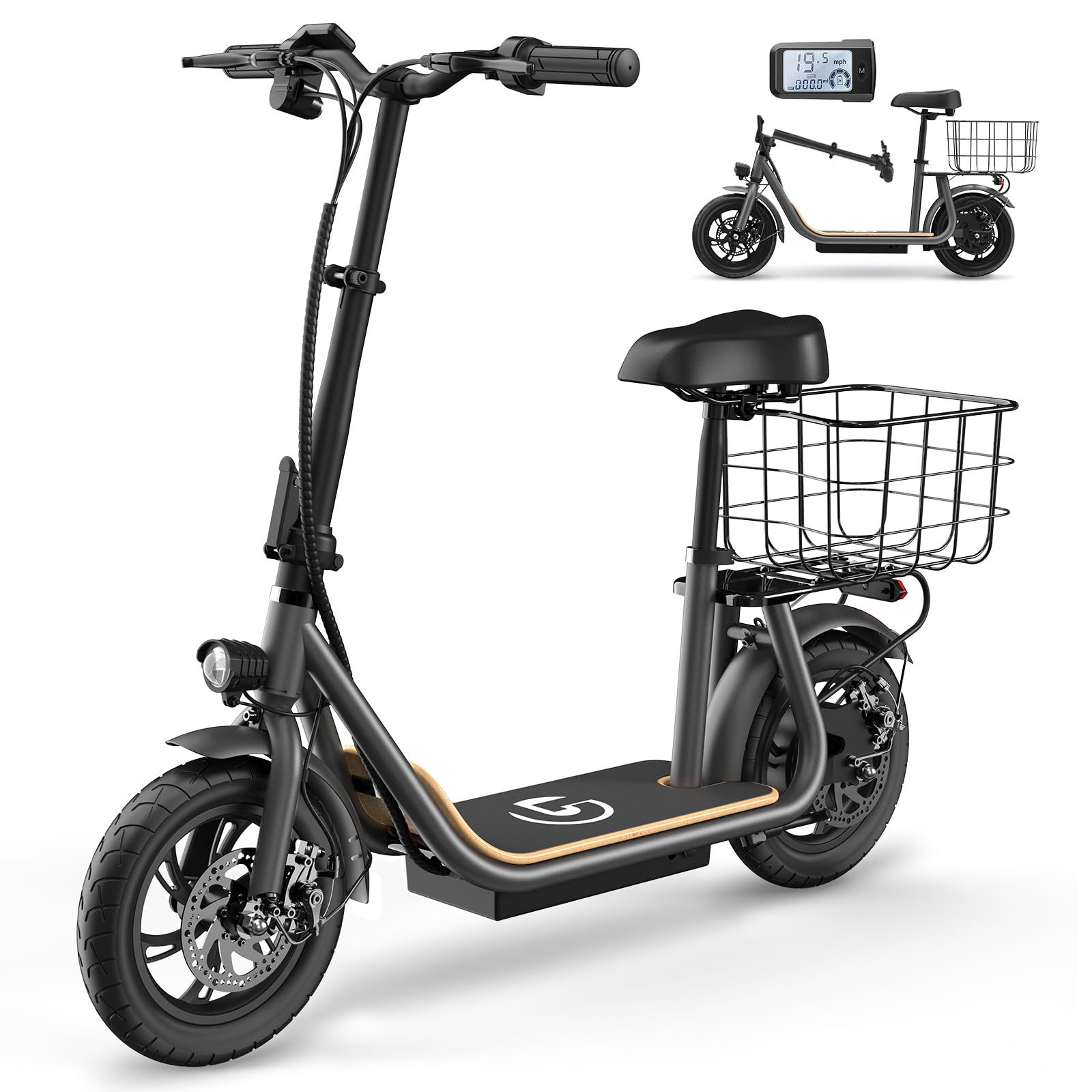 Garvee Ultimate Comfort with Electric Scooter - Long 37.5 Miles Range, 20mph Speed, Powerful 500W Motor, 46V Battery,12" Pneumatic Tire,...