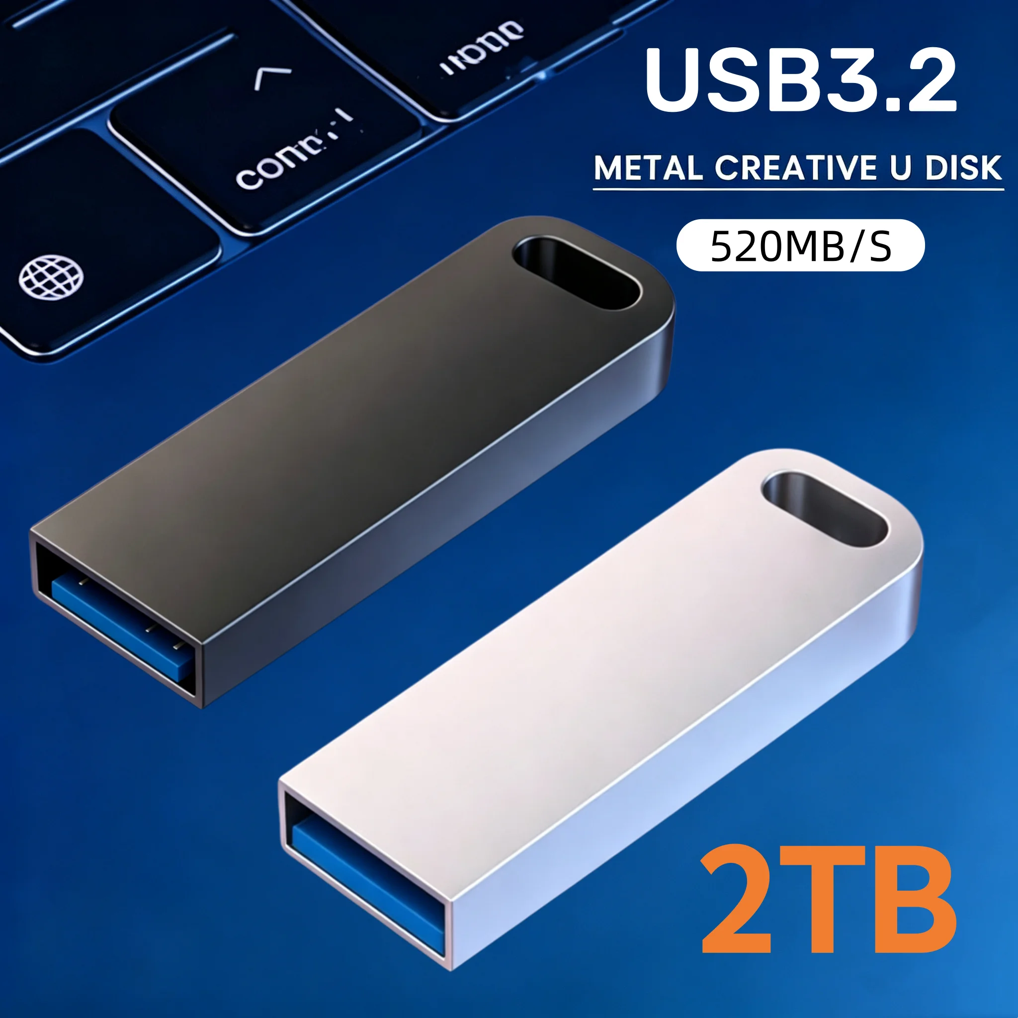 2 TB USB 3.2 Metall-Flash-Laufwerke, Hochgeschwindigkeits-Pendrive, 1 TB tragbares USB-Laufwerk, wasserdicht, Memoria USB-Flash-Disk, verbessert, neu Image