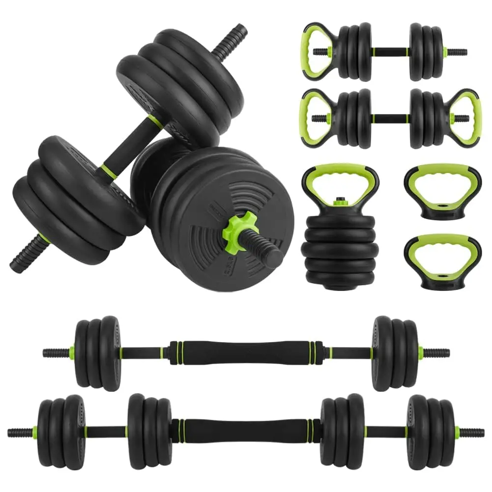 Set di manubri regolabili 4 in 1, set di pesi liberi da 44 libbre utilizzabile come manubrio, bilanciere, kettlebell e per flessioni, attrezzatura per allenamento fitness a casa.