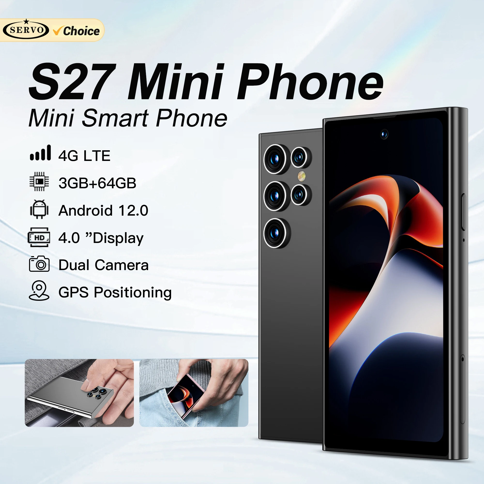 SERVO S27 Mini Android OS Cute Smartphone 4G LTE 3GB+64GB Play Store GPS WiFi Face ID 4.0