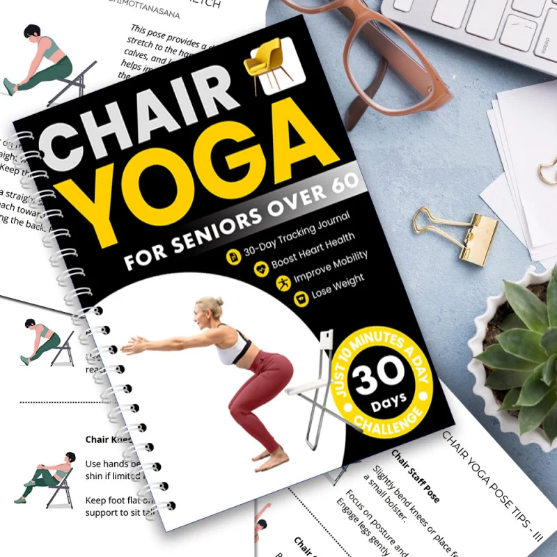 30-Day Chair Yoga Workout Book for Seniors - 14x21 cm Spiral-Bound Fitness Guide with Gentle Seated Poses, Balance Training