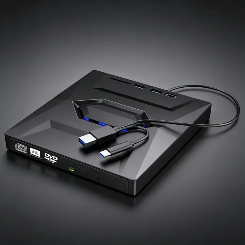 Lecteur Blu-ray externe 7-en-1, graveur de CD/DVD +/-RW portable USB 3.0 et Type-C avec lecteur de carte SD/TF et hub USB