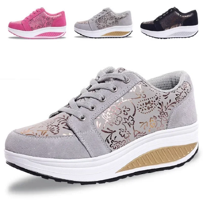 Abnehmen Toning Schuhe Für Frauen Keil Plattform Fitness Walking Jogging Sneaker 4,5 Cm Dicke Sohle Mädchen Schaukel Schuhe Große Größe 35-42
