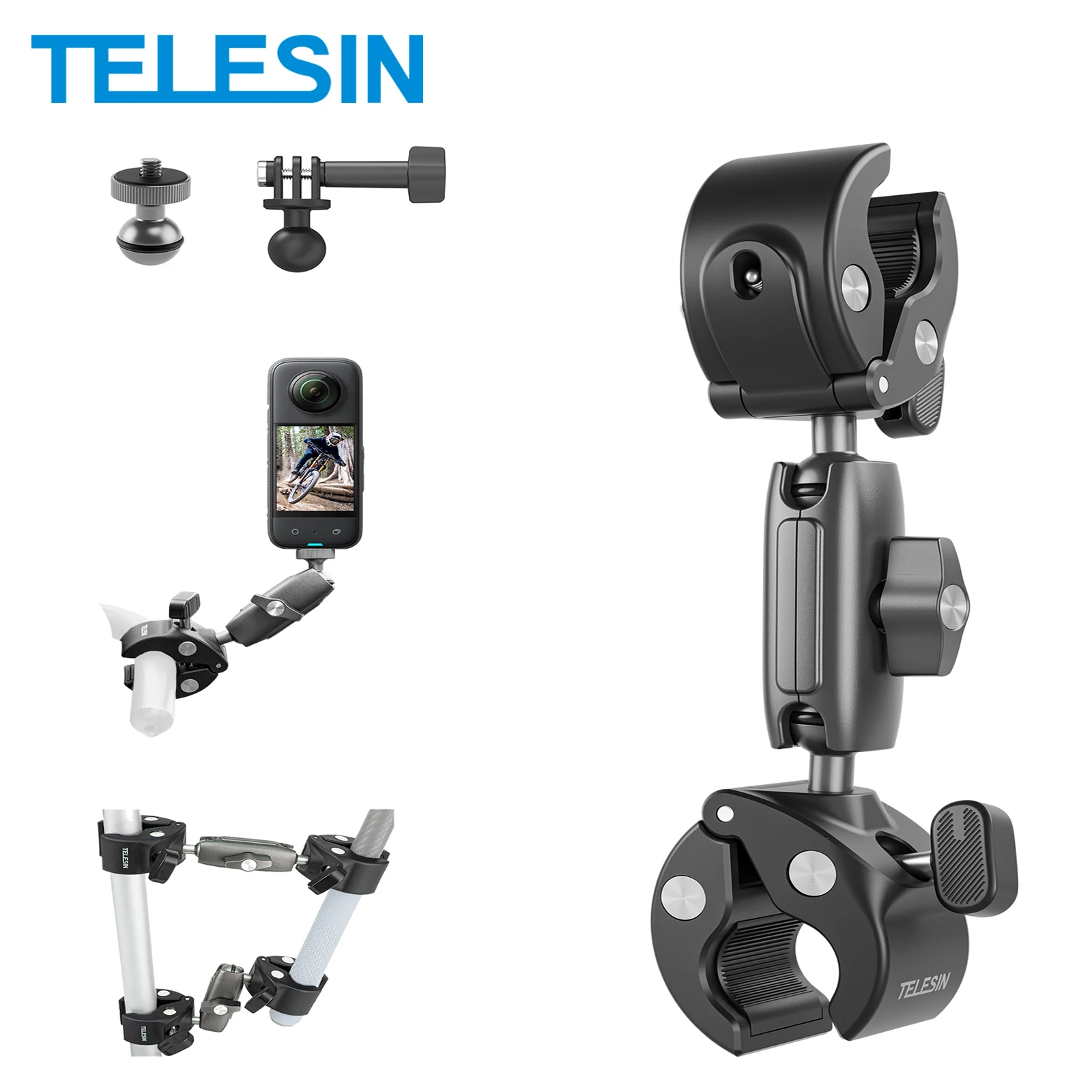 TELESIN Motorrad Fahrrad Kamerahalter Unsichtbare Selfie Stick Lenkerhalterung für Insta360 RS X2 X3 GoPro 12 11 10 Zubehör Image