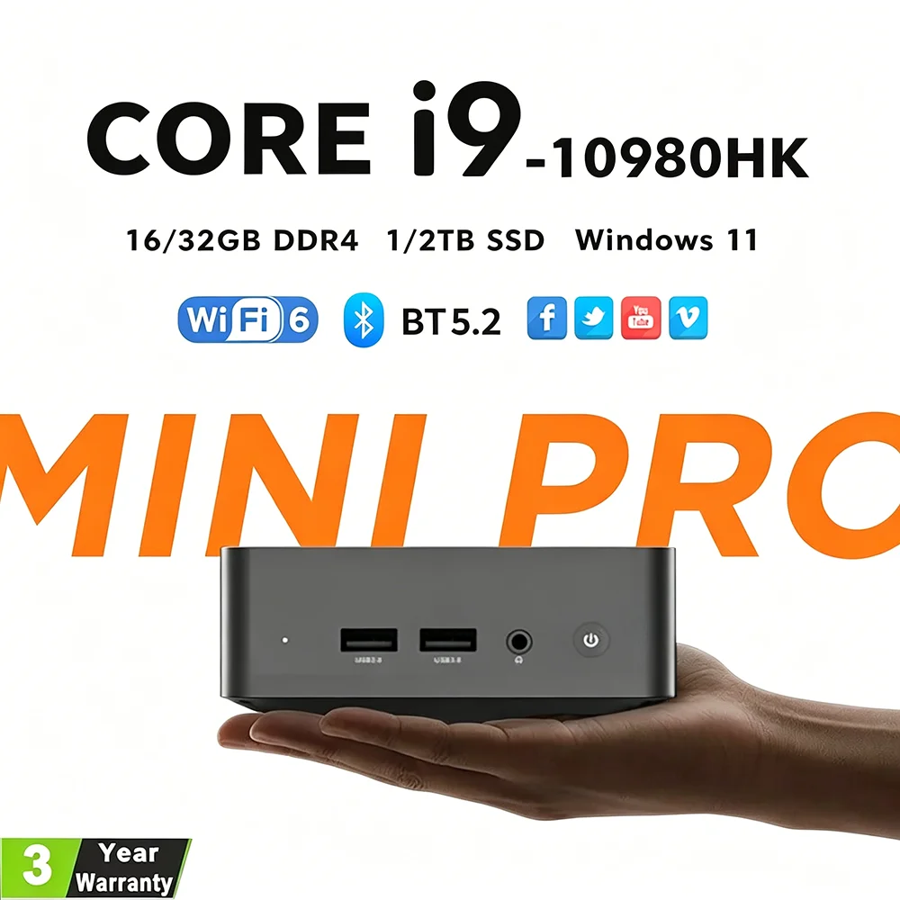 Core i9-10980HK Mini PC Windows 11 16GB/32GB DDR4 1TB 2TB SSD Portable Gaming Mini PC WiFi6 BT5.2 4K Mini Computer PC Desktop