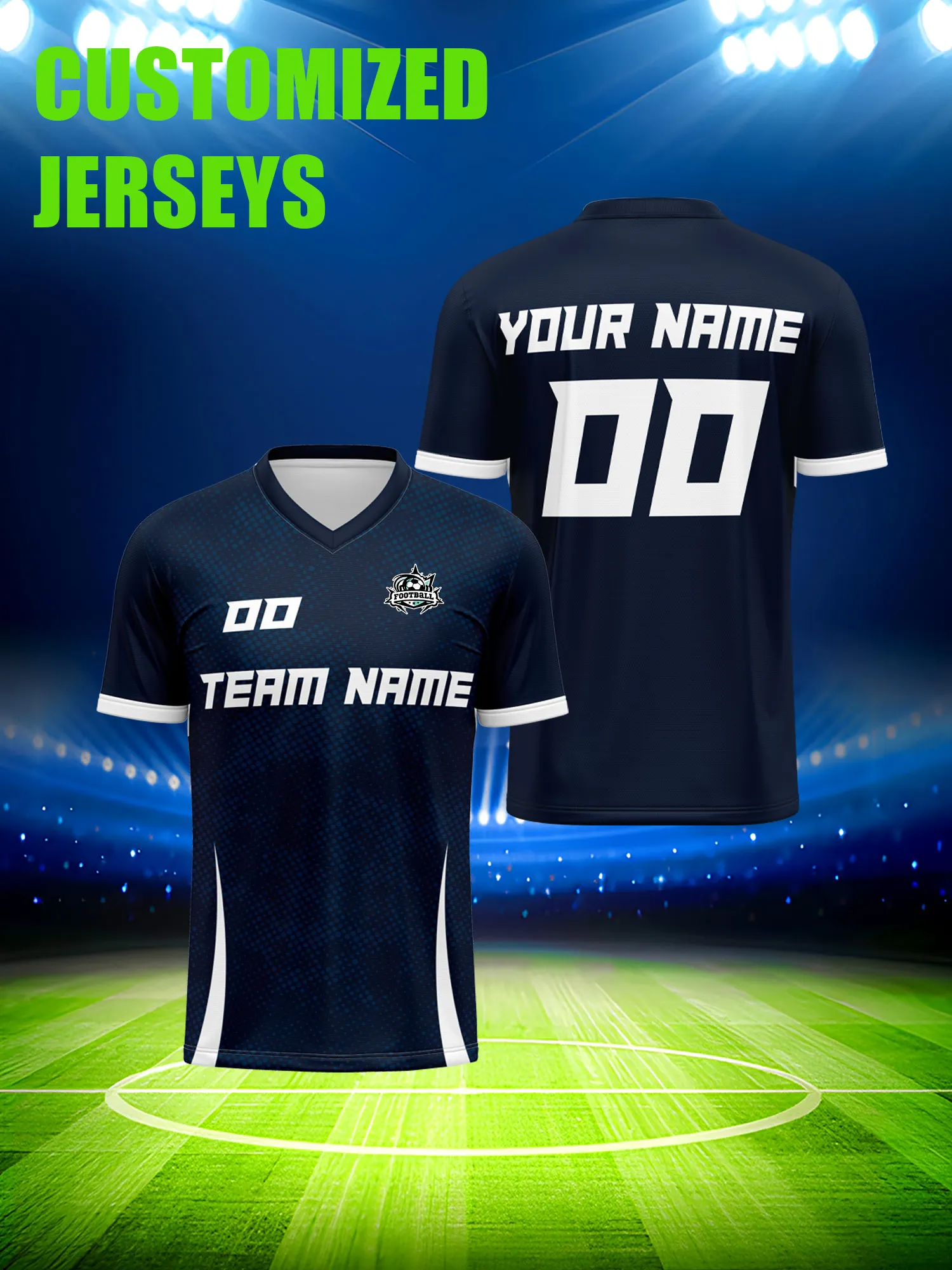 Individuelles Fußballtrikot mit eigenem Bild, Nummer und Namen, frisches, cooles Sommer-Trainings-Fußballoutfit Image
