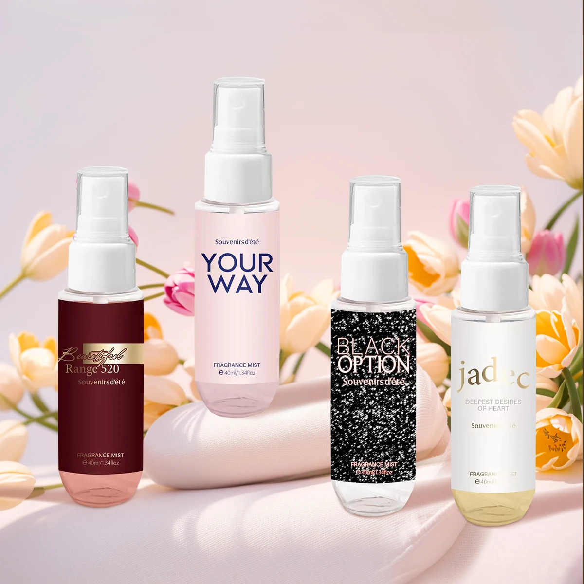 4 Stück rosa Damen-Körperparfüm, frisches Blumenduftspray, anhaltender Duft, alkoholfrei, ideales Geschenk für Frauen Image