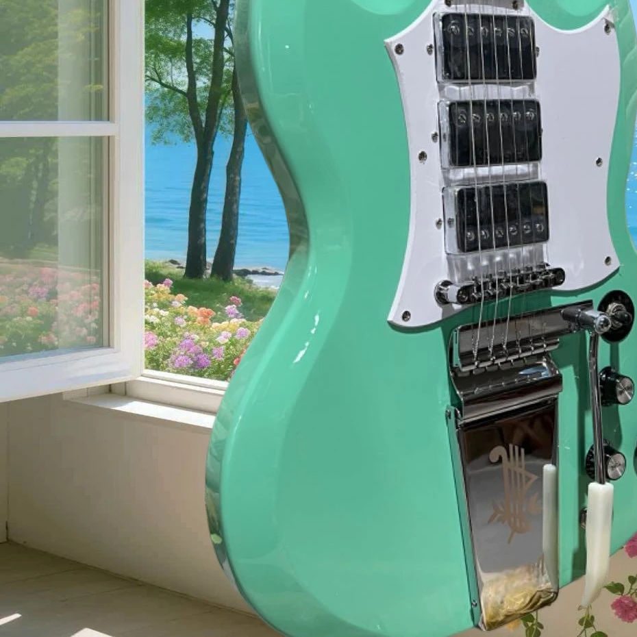 Lake Green S-Serie E-Gitarre mit Weißem Schlagbrett, Mahagoni-Korpus, Schutzplatte, Palisander-Griffbrett, Musikgeschenk Image