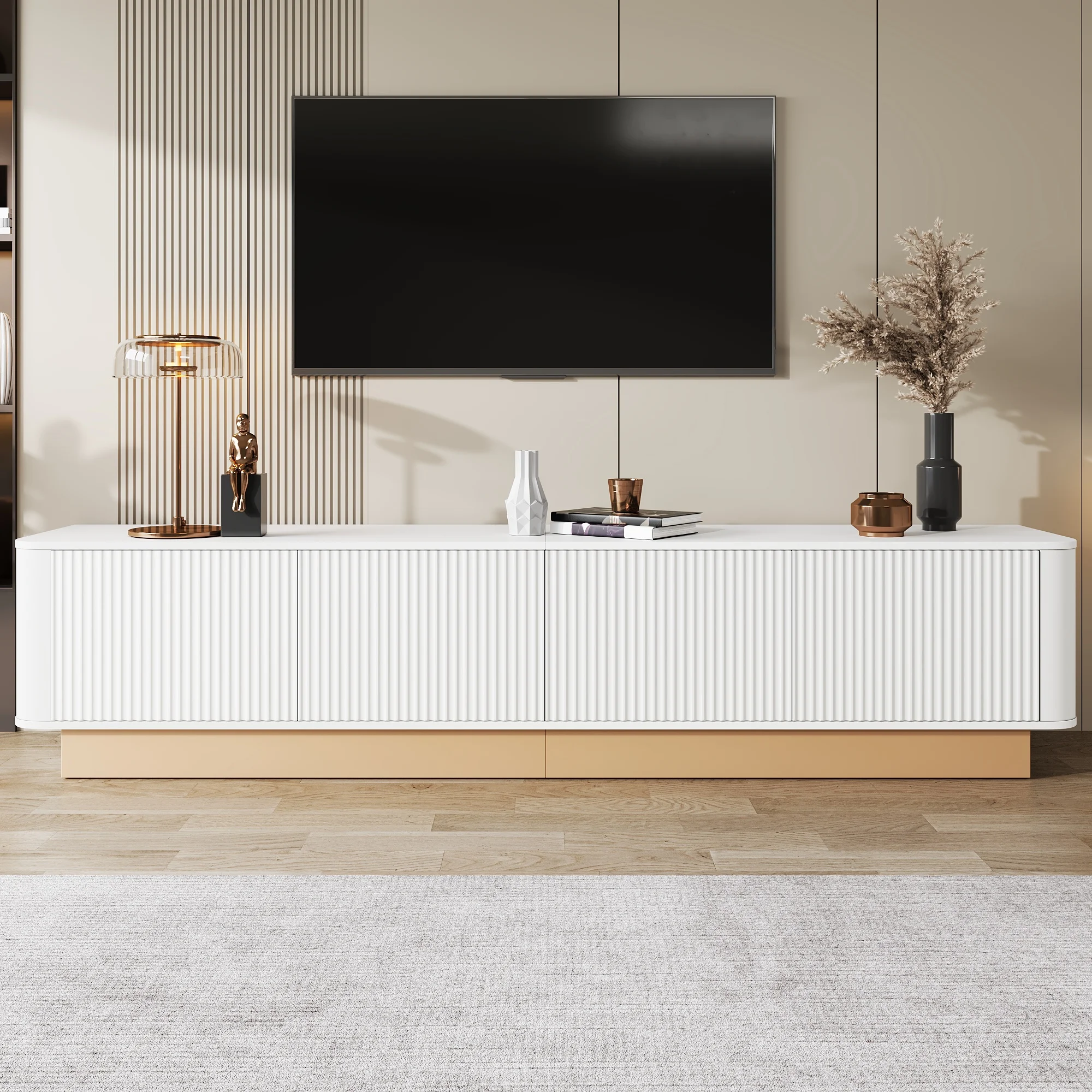 200 cm TV-Lowboard: Stilvoller 4-türiger Fernsehschrank mit geräumigem Stauraum, höhenverstellbaren Regalen, modernem Design. Image