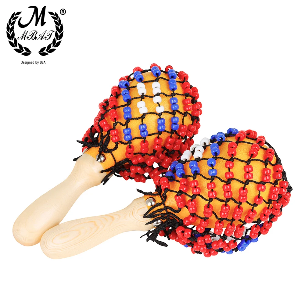 M MBAT Bead Net Sand Hammer Hand Sand Hammer Holz Bunte Maracas Rasseln 1 Paar Babyrasseln Geschenke Schlaginstrumente Image