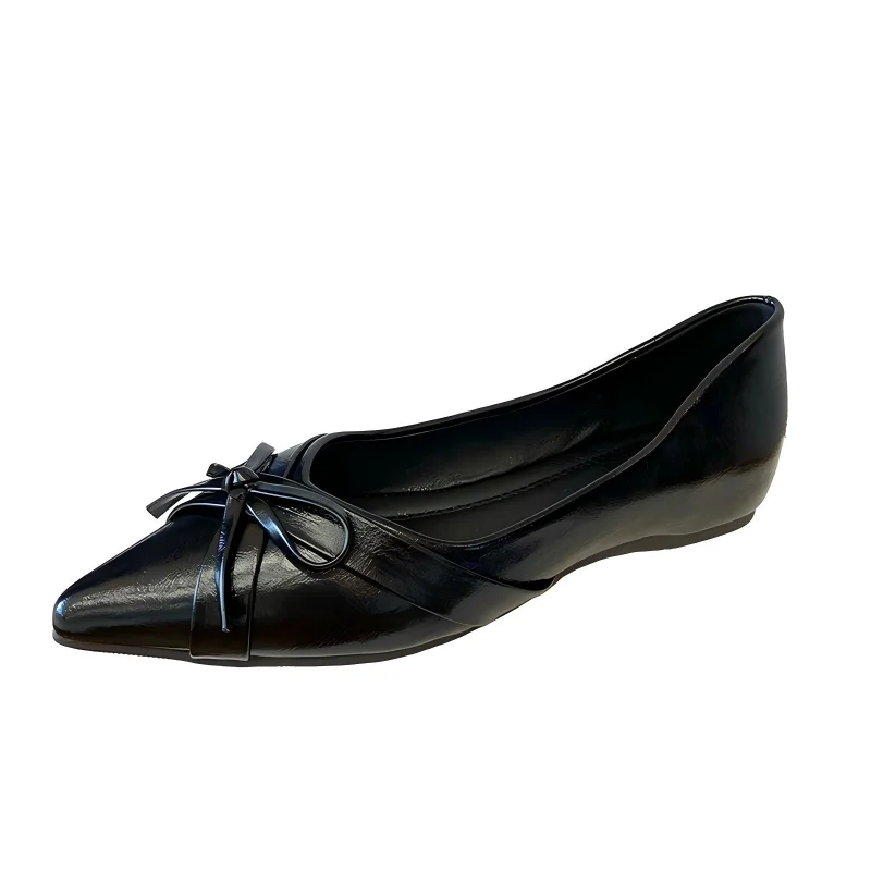 Elegante Spitze Flache Schuhe für Damen Neue Französische Ballerinas aus Weichem Leder mit Schleife Bequeme Arbeitsschuhe Mode Slip-on Damenschuhe Business Büro Alltagsschuhe Weich und Leicht Flats