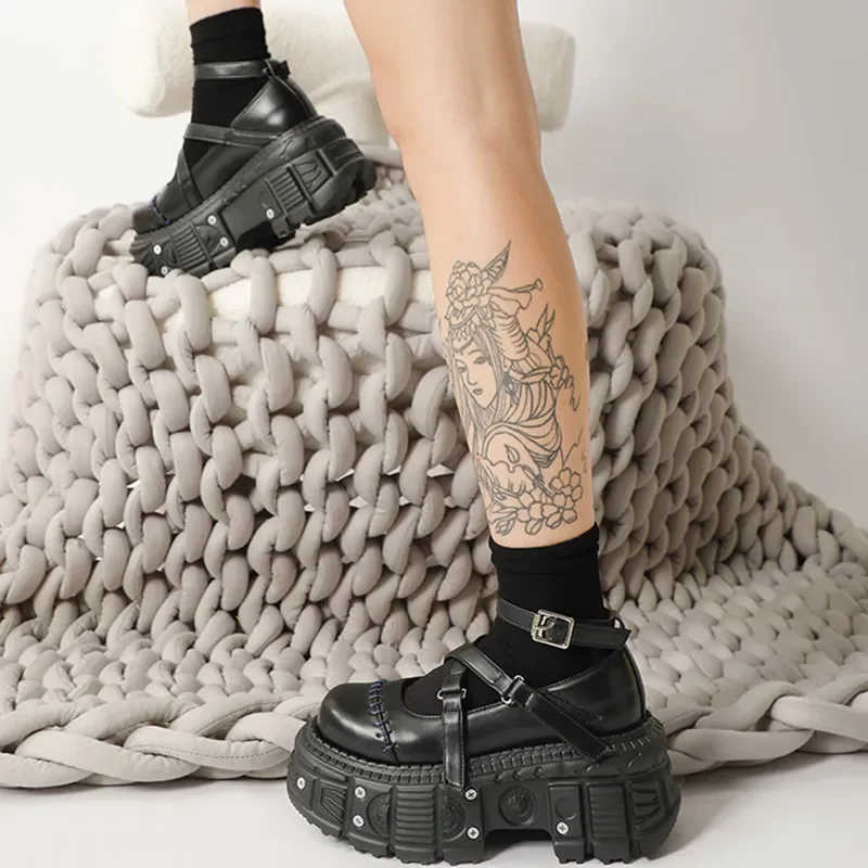 Gothic Mary Janes Für Frauen Gekreuzte-gebunden Ankle Strap Plattform Schuhe Runde Kappe Dicken Boden Weibliche Schuhe Punk frauen schuhe 2025