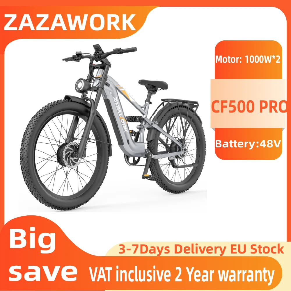 ZAZAWORK CF500 PRO Erwachsenen-E-Bike 1000W*2 Leistung 48V20AH Akku E-Bike 27,5*3,0 Zoll Allterrain-Breitreifen Elektrofahrrad Image