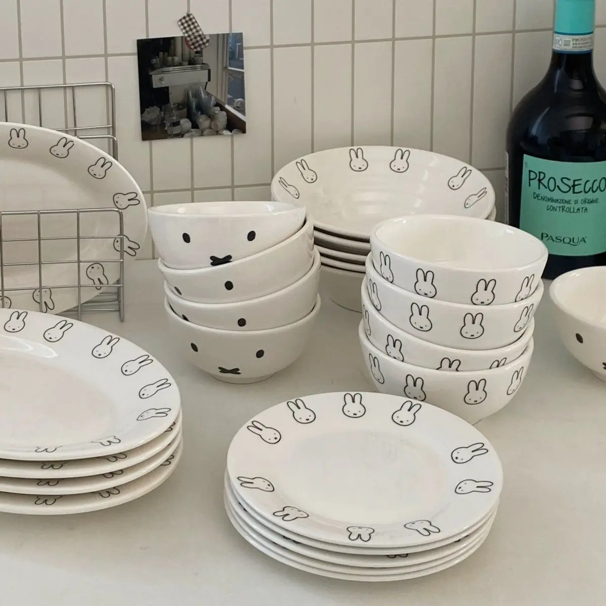Anime Cute Miffy Simple Ceramic Tableware Bamboo Hat Plate Dish Bowl Household Use Cartoon Lovely Sense of Luxury Good Looks