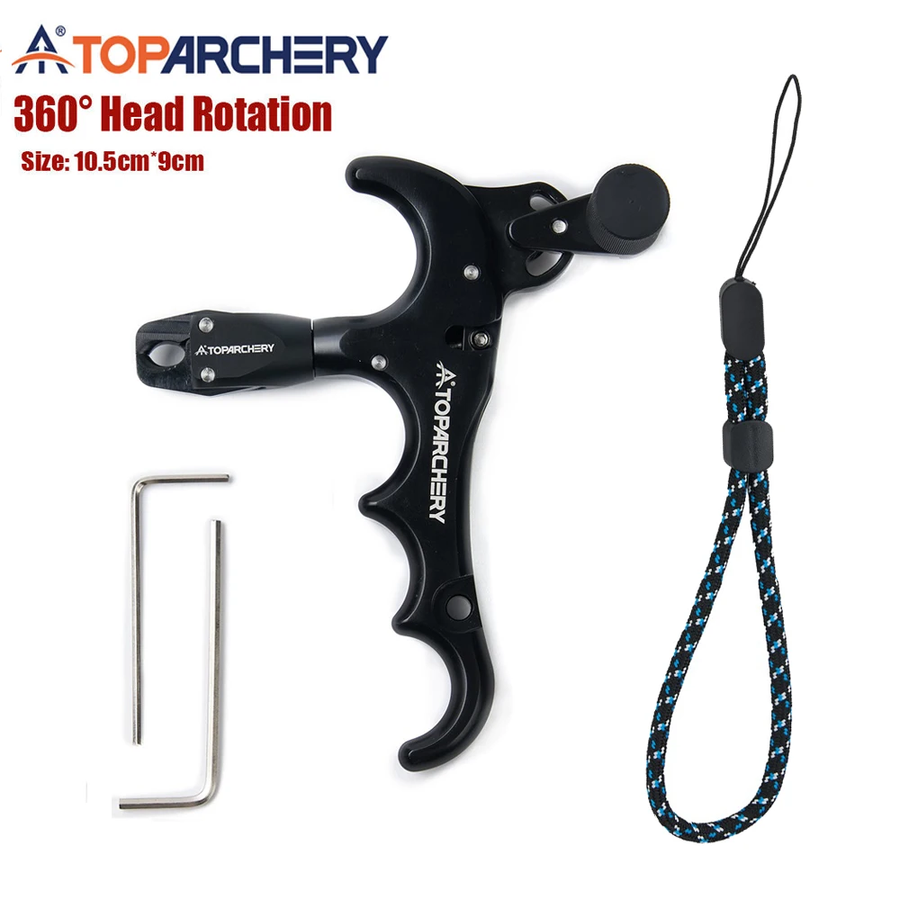 Einstellbare Bogenschießen Bogen Release 4 Finger Compound Bogen Hilfe Releaser Drehen 360 Grad Daumen Bogenschießen Rotation Sattel Trigger Grip Image
