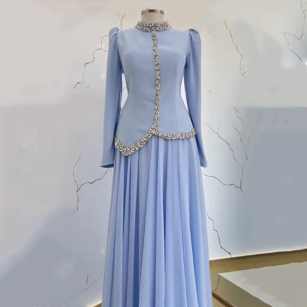 Customized Exquisite Evening Dress Rhinestone High Collar A-line Long Dresses Grace Wedding Party Dresses Classic Glitter