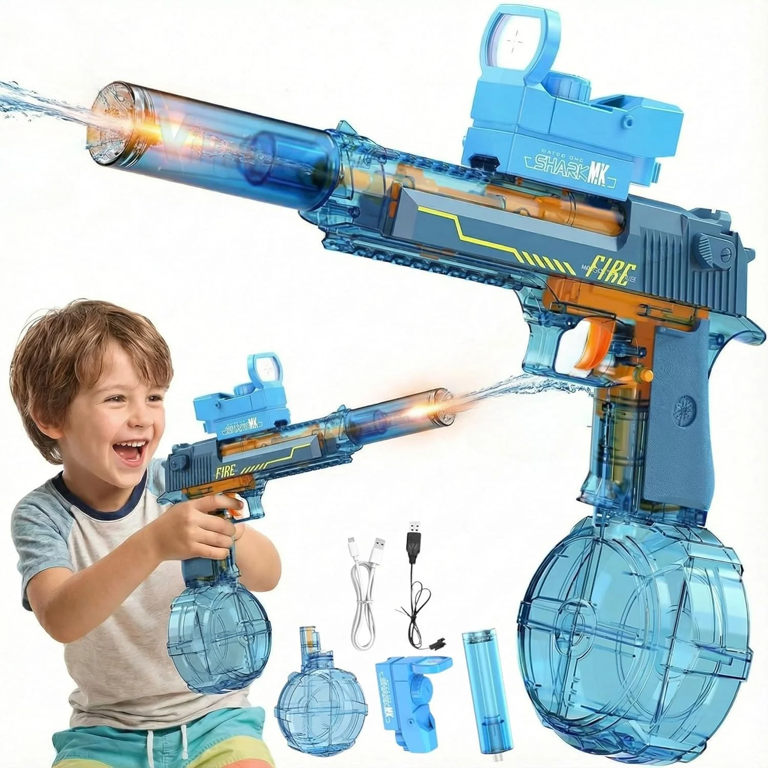 Elektrische Wasserpistole mit Rückstoß: Automatische Hochdruck-Spritzpistole, LED-Sensor-Licht-Wasserpistole, Sommer-Outdoor-Strandspielzeug Image