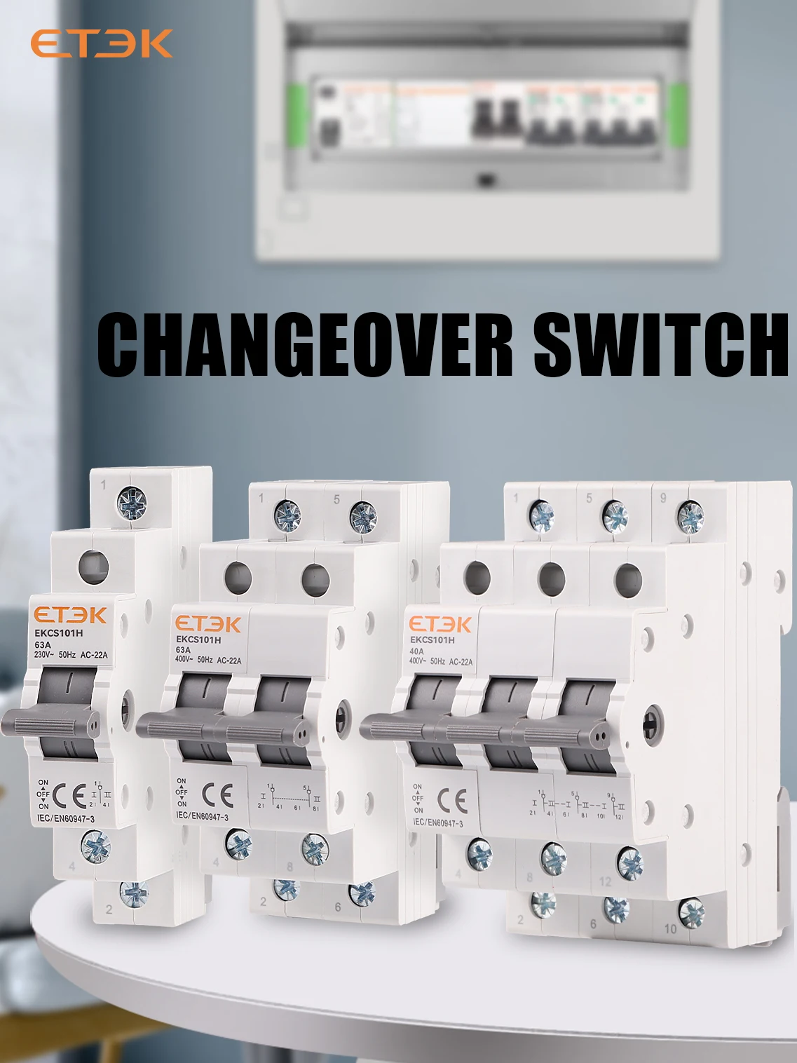 ETEK DIN-Schiene MTS Dual Power Manueller Transferschalter Modularer Umschalter Verriegelungsleistungsschalter 1P 2P 4P 40A 230V EKCS101 Image
