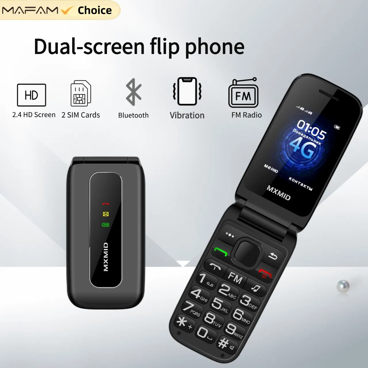 Flip Phone For Adults Dual SIM 2.4 Inch Display Long Battery Large Push-Button Phone Large Buttons Anti Smartphone for elderly