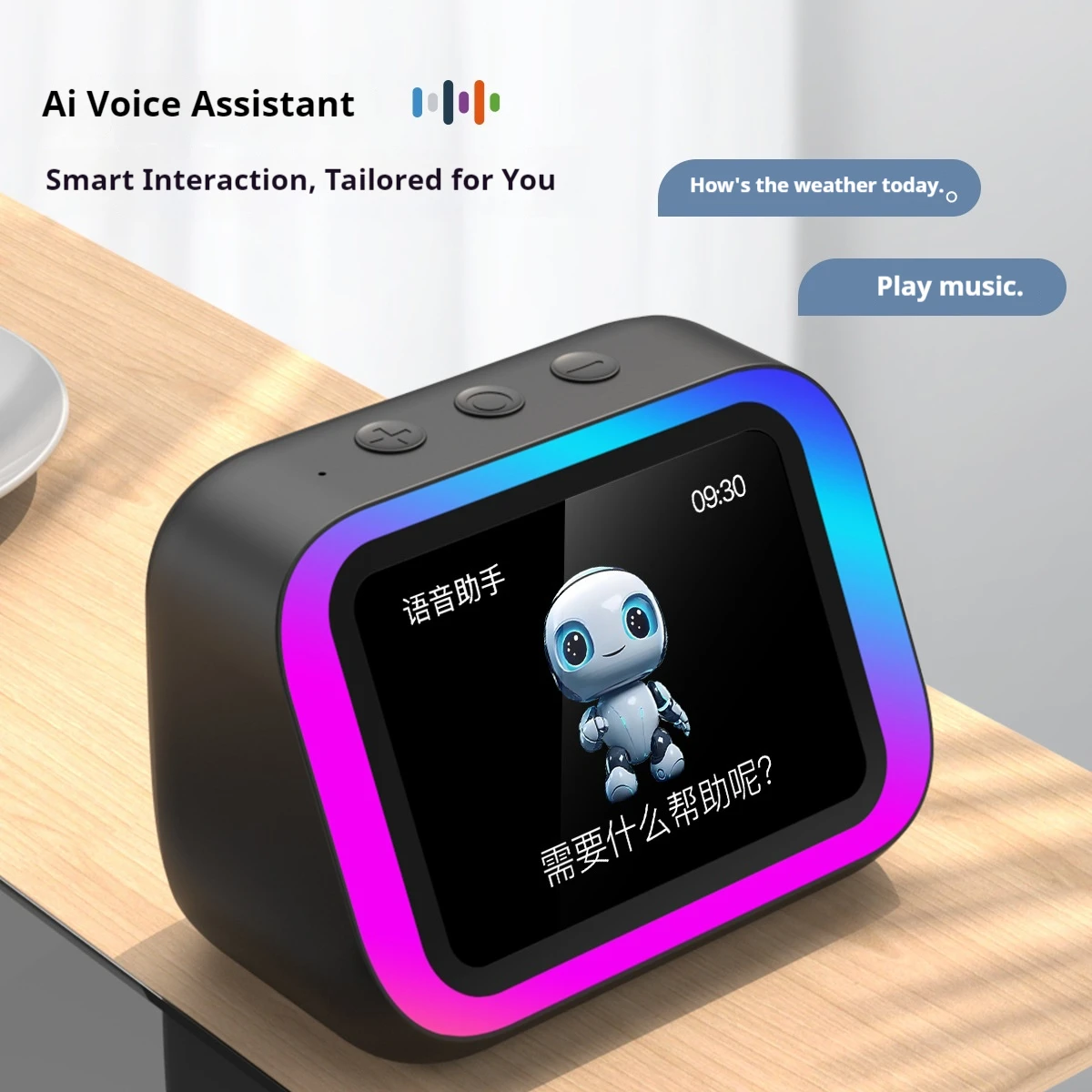 TF26pro Ai Smart Mini Bluetooth-Lautsprecher LCD-Display RGB-Licht HiFi-Klangqualität Ai-Sprachassistent Smart-Uhr für Zuhause und Schreibtisch Image
