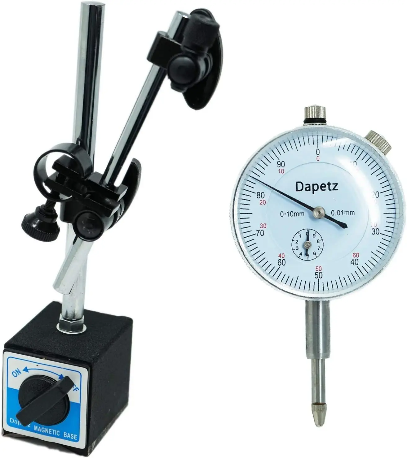 Mikrometer-Testindikator DTI-Messgerät 0-10mm mit Magnetfuß 0,01mm Genauigkeit Metrischer Einstellbarer Langarm-Prüfstand Image