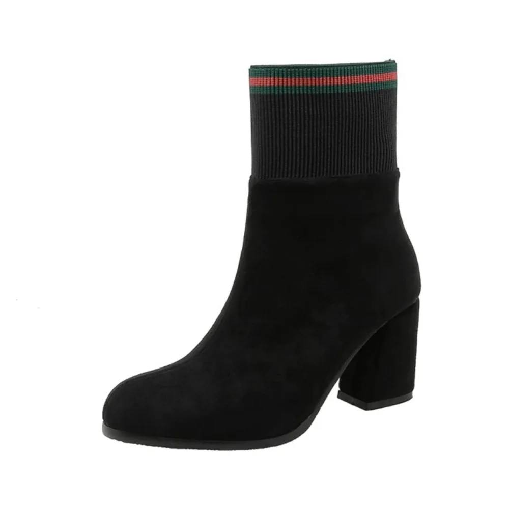 QPLYXCO Stiefeletten für Damen, Herbst und Winter, warm, dicke Absätze, elastisch, kurzer Stiefel, super große Größe 50, 51, 53, 54, 20–22
