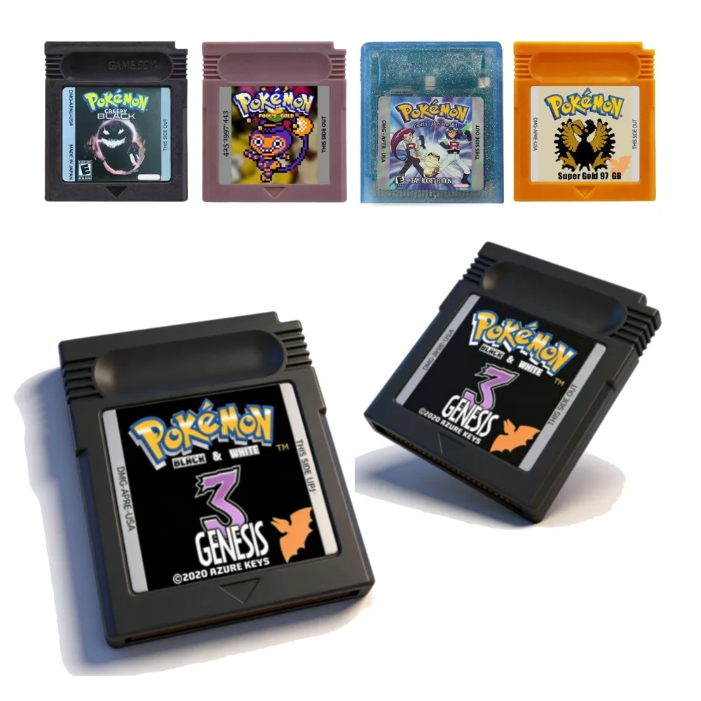 Pokemon GBC Game Card 16 Bit Video Game Card Black White 3 Genesis Creepy Black Fool Gold Game Cartridge Console Cards For GB