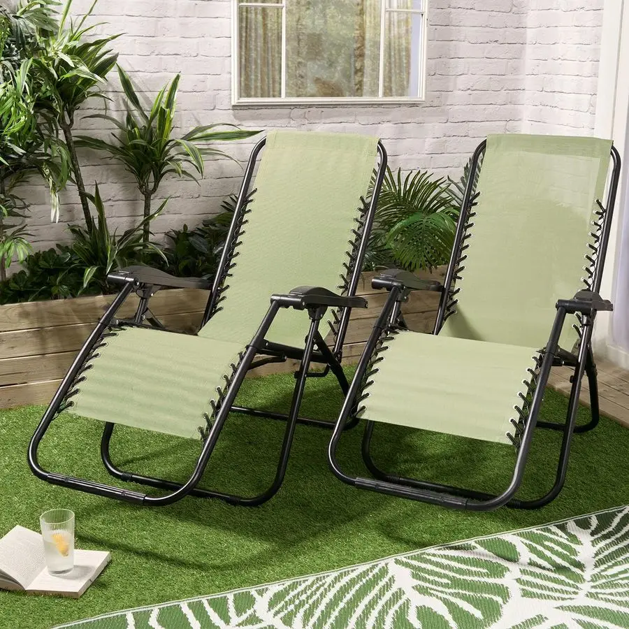 Garden Recliner Chairs Set of 2, Folding Zero Gravity Chairs Comfy Garden Chair for Relaxing in Summer Sun Balcony Sunloungers