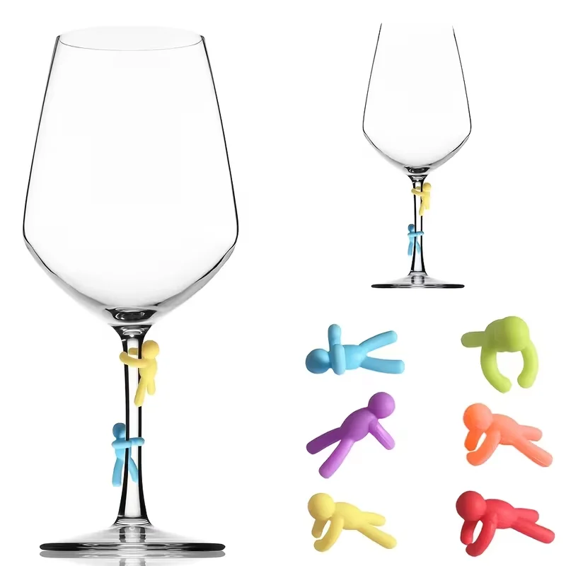 6 Stück Weinglas-Marker, Bechermarker, kreative Marker, wiederverwendbare Glasmarker – Etiketten für Party- und Bar-Dekoration, Silikonmaterial Image