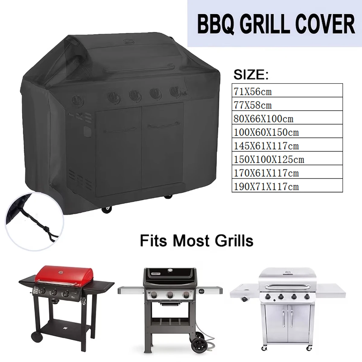 Große Grillabdeckung, Hitzebeständig Schwarz, Robuste Grillabdeckung für Gasgrill, BBQ-Zubehör Image