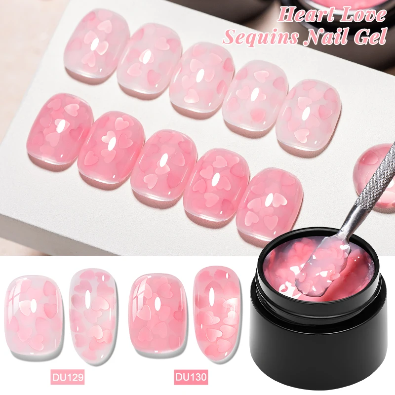 MTSSII 8ml Herz-Liebe-Pailletten Nagelgel-Lack Rosa Jelly Glitter UV LED Soak-Off Semi-Permanent-Lack für den Valentinstag Image