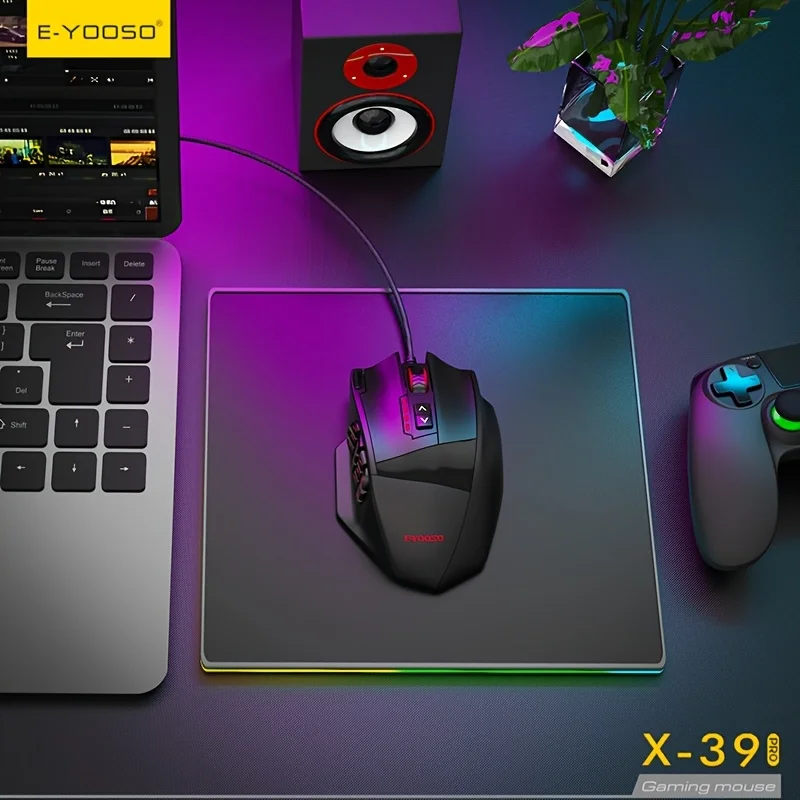 E-YOOSO X-39PRO Kabelgebundene Gaming-Maus, 12 programmierbare Tasten für MMO/MMO-Spiele Image