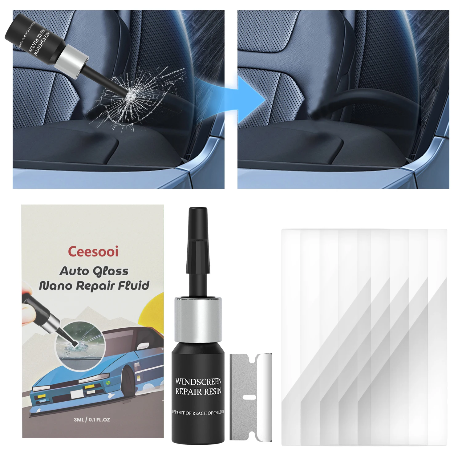 1 Set Auto Windschutzscheiben-Reparaturharz-Kit – Werkzeug zur Reparatur von Fenstersprissen und Wartung von Fahrzeugen Image