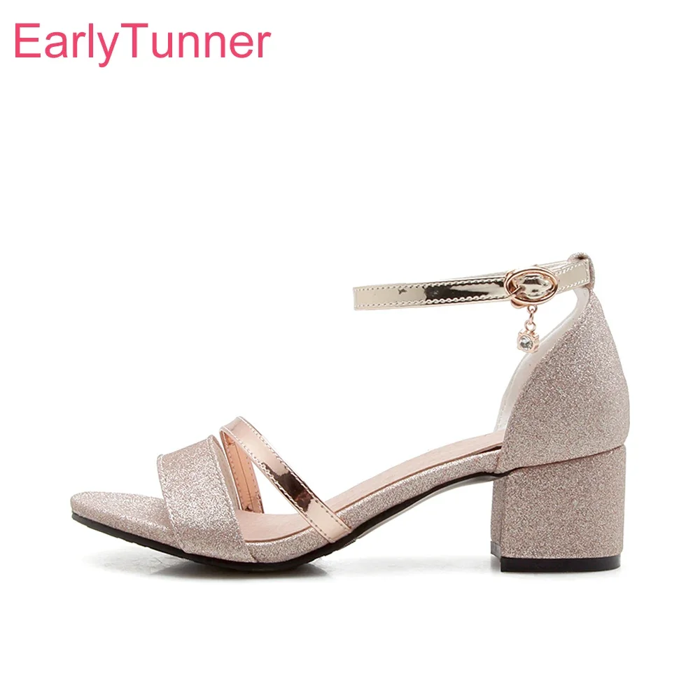 Neue Sommer Elegante Gold Silber Frauen Hochzeit Sandalen Mode Med Heels Büro Dame Schuhe Plus Große Kleine Größe 11, 31 43, 47 52